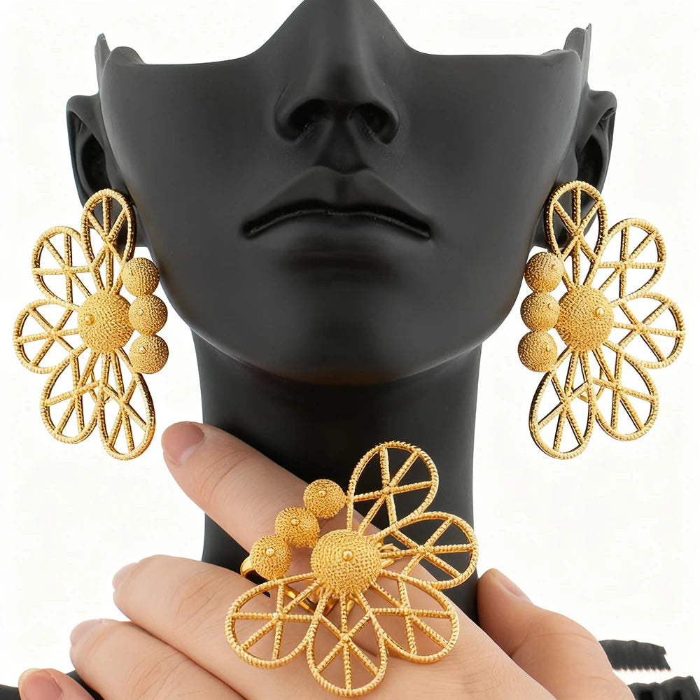 Earrings Jewelry Set for Women African Color Earrings with Ring Unusual Design Ear Accessories Girls Lover Daily Gifts