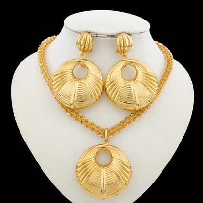 Trend Bridal Jewelry Set for Women Dangle Earrings and Pendant Necklace Gold Color Bangle Ring Set for Engagement Party Jewelry