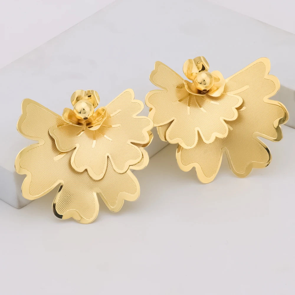 African Luxury Brilliant Flower Shaped Necklace Ring Earrings For Women 2025 New Style Fashion Design Jewelry Set For Party