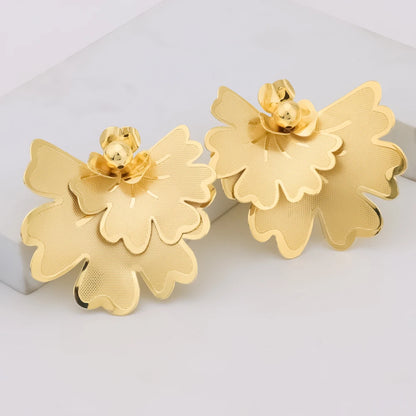 African Luxury Brilliant Flower Shaped Necklace Ring Earrings For Women 2025 New Style Fashion Design Jewelry Set For Party