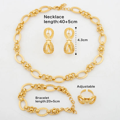 Simple Fashion Necklace Earrings for Women Lady 18K Gold Color Jewelry Set Italy Distorted Chain Bracelet Ring Christmas Gift