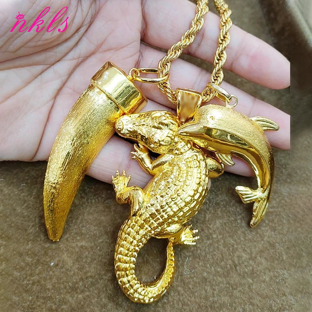 Plated African Dubai Men Head Pendant Necklace 60cm Chain Hip Hop Jewelry Gift