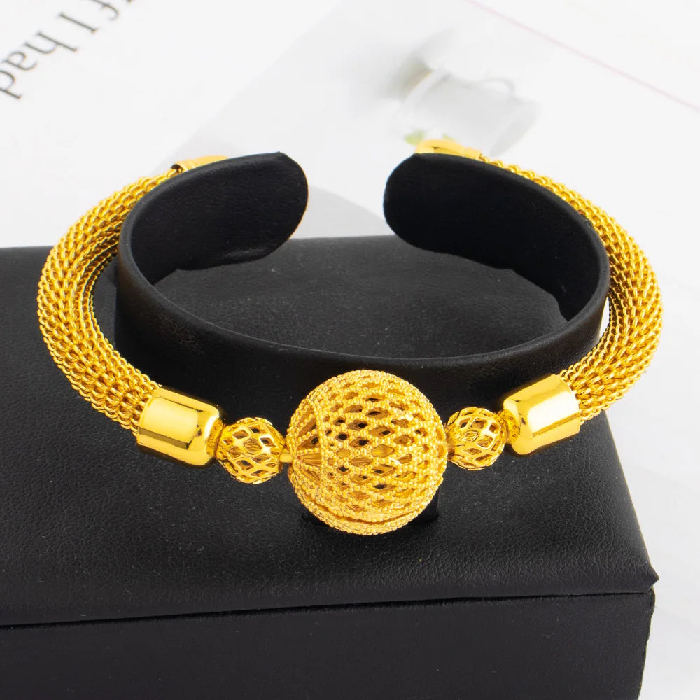 Tone Dubai Bead Grid Adjustable Bangle for Women, Luxury Fashion Bracelet Gift for Party Wedding Mother’s Day, Jewelry