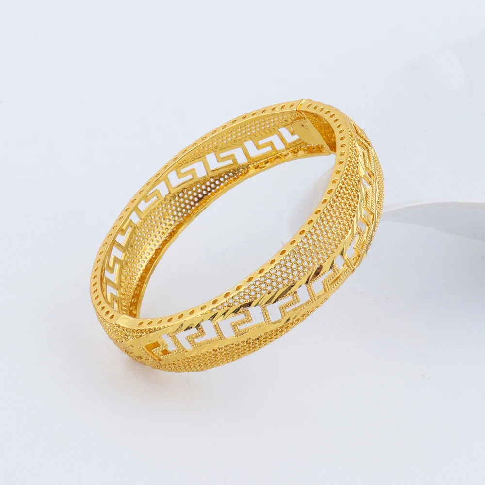 Dubai Turkish Italian Gold Plated Bangles for Women Middle East Hollow out Jewelry Set Wedding Accessory Bridal Jewelry Gifts