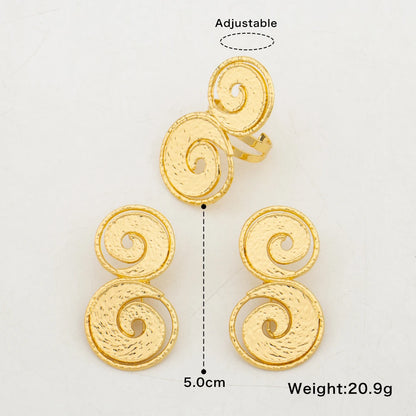 Nigerian Gold Color Earrings and Ring Jewelry Set Ladies Elegant Stud Earrings Cocktail Ring Set for Dubai Daily Wear Jewellery