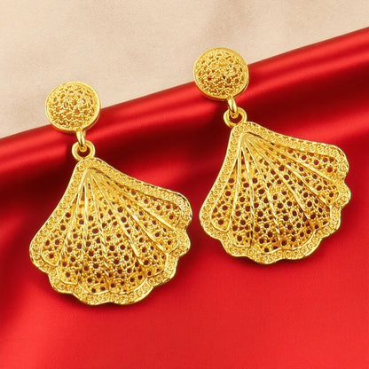 Dubai sea-shell gold-tone necklace, earrings & ring set for women, elegant bridal gift, Nigeria wedding party jewelry, boxed