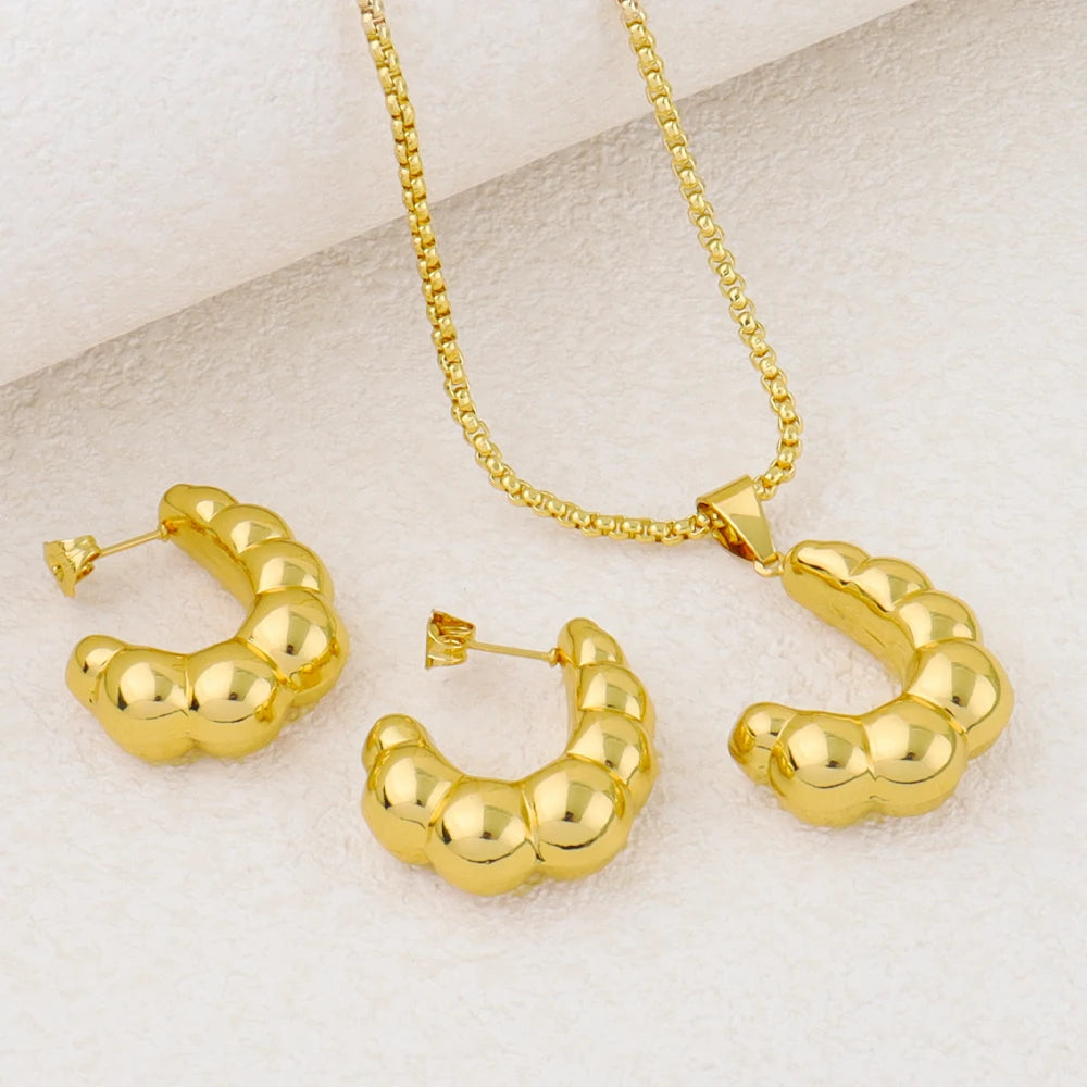 Hot Sale Indian Floral Bridal Jewelry Set Stainless Steel Necklace Stud Earrings Women Wedding Gift