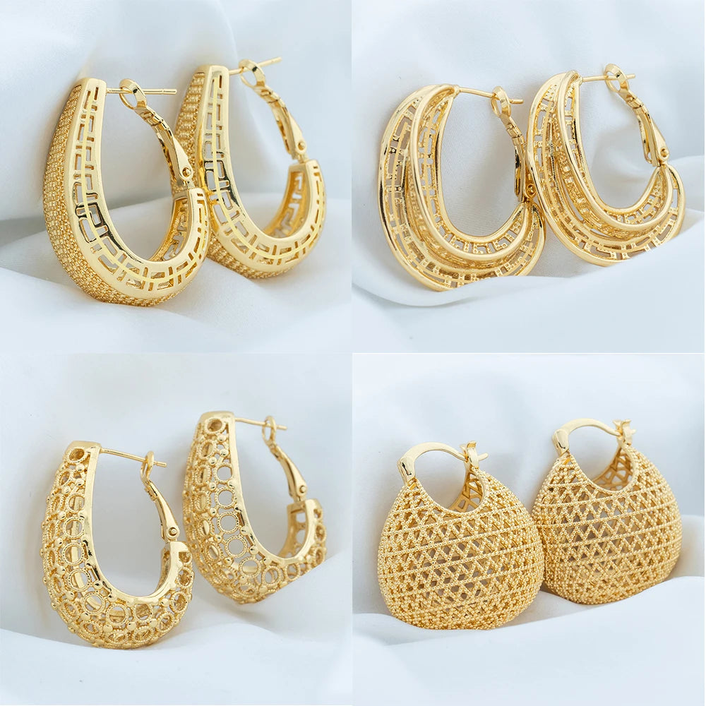 4Sets Fancy Hollow Out Pattern Earrings for Women Metal Style U Shape Circle Earrings Modern Fashion Girls Ear Jewelry Accessory