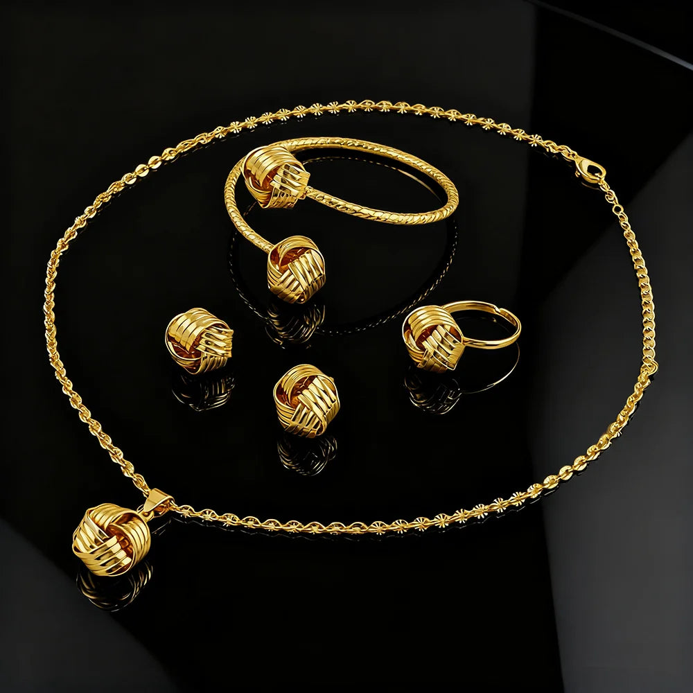 New Fashion Metal Jewelry Three-dimensional Ring Earring Necklace Bangle 4Pcs Jewelry Set Creative Design Sense Set Jewelry Gift