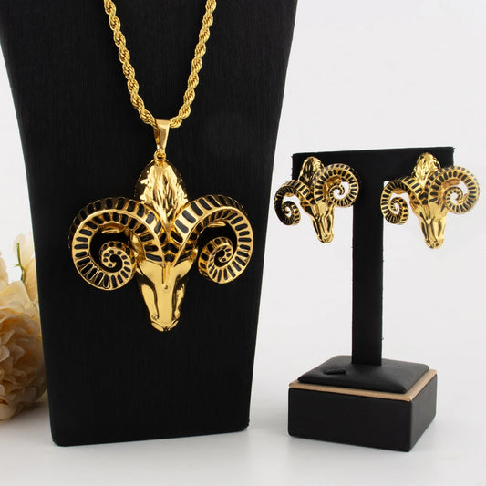 African Luxury 18k Gold Necklace Earrings Set Goat Shape Women's Dubai Noble Design Jewelry Party Nigeria Banquet Gift Jewelry