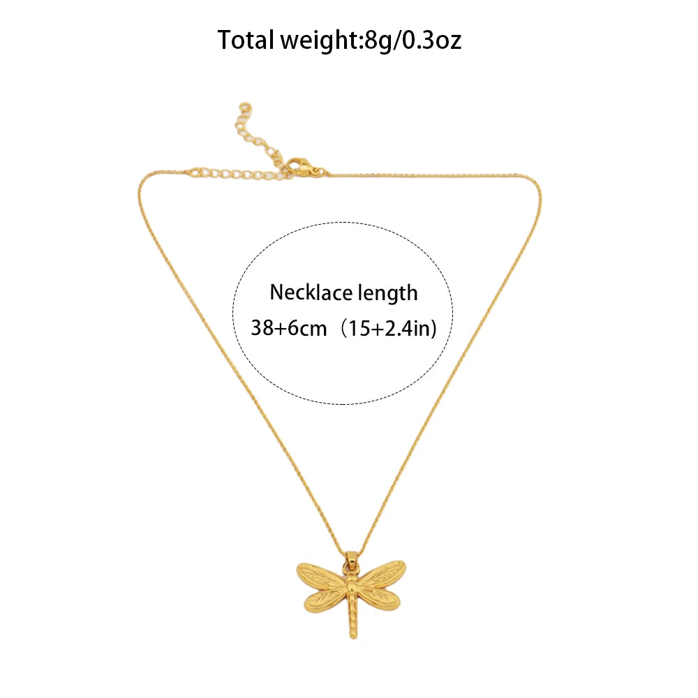 Plated Dragonfly Whale Pendant Necklace, Trendy Stainless Steel Jewelry for Women, Elegant Daily Accessory, Ideal Gradu