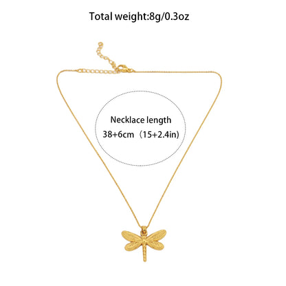 Plated Dragonfly Whale Pendant Necklace, Trendy Stainless Steel Jewelry for Women, Elegant Daily Accessory, Ideal Gradu