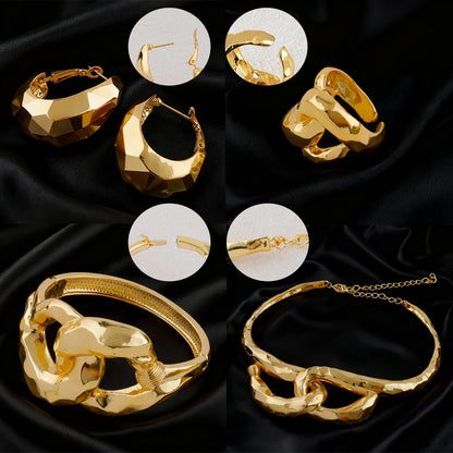 nigerian pendant necklace daily wear copper alloy jewelry set of women Earrings Necklace Bangle Ring Set free shipping