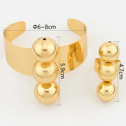 Lucky Beads Cuff Bangles with Ring Dubai Gold Plated Jewelry Set for Women African Party Bridal Wedding Gift Jewelry Accessories - YUEMING JEWELRY