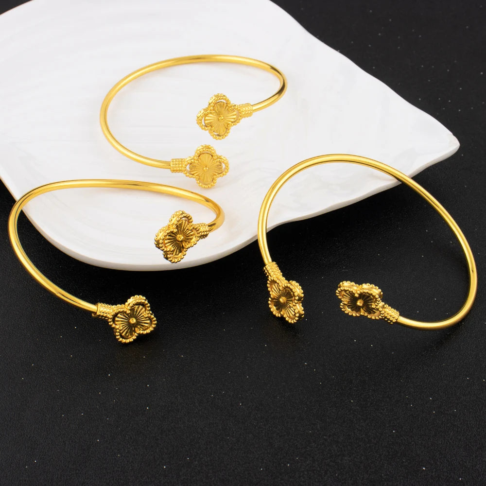 New Design Classic Luxury Stainless Steel Clover Bracelets Ring Elegant Temperament For Woman Jewelry Daily Wear Festival Gifts