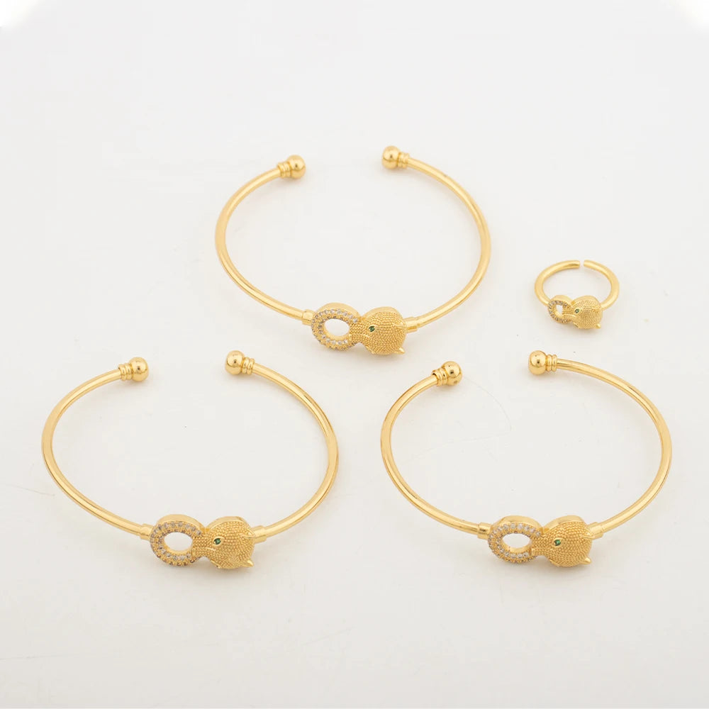 Plated Leopard Head Ring Bracelet Set, New Trendy Punk Jewelry for Women, Bold Personality Piece, Chic Jewellery Woman
