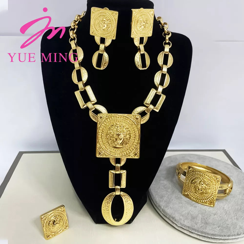 YM Jewelry Set For Women 18K Gold Color African Jewelry Accessories Earring Necklace Bracelet Ring For Woman Weddings Gift Party - YUEMING JEWELRY