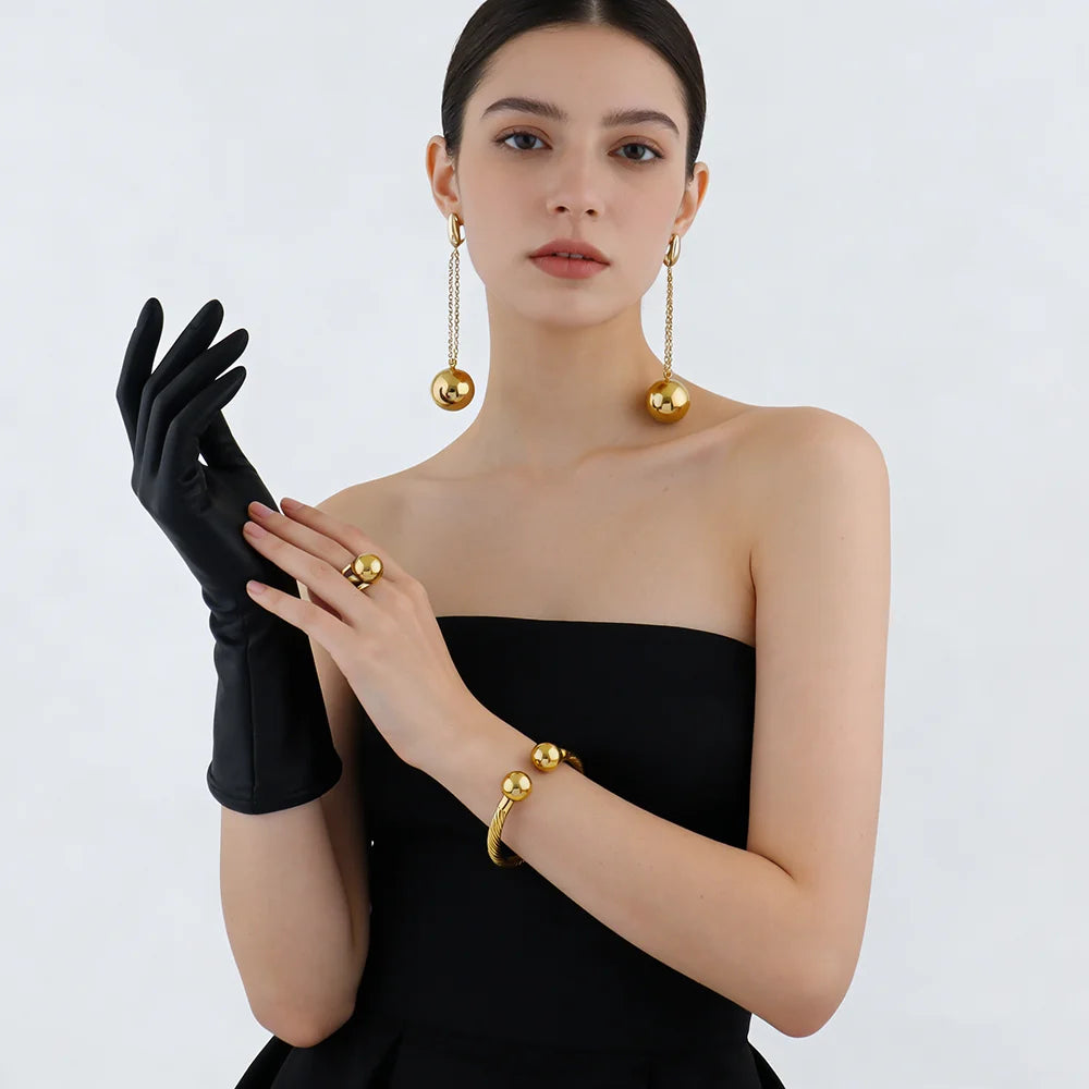 fashion gold plated jewelry accessories female simple stainless steel bead earrings bracelet rings jewelry Elegant Gifts