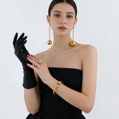 fashion gold plated jewelry accessories female simple stainless steel bead earrings bracelet rings jewelry Elegant Gifts