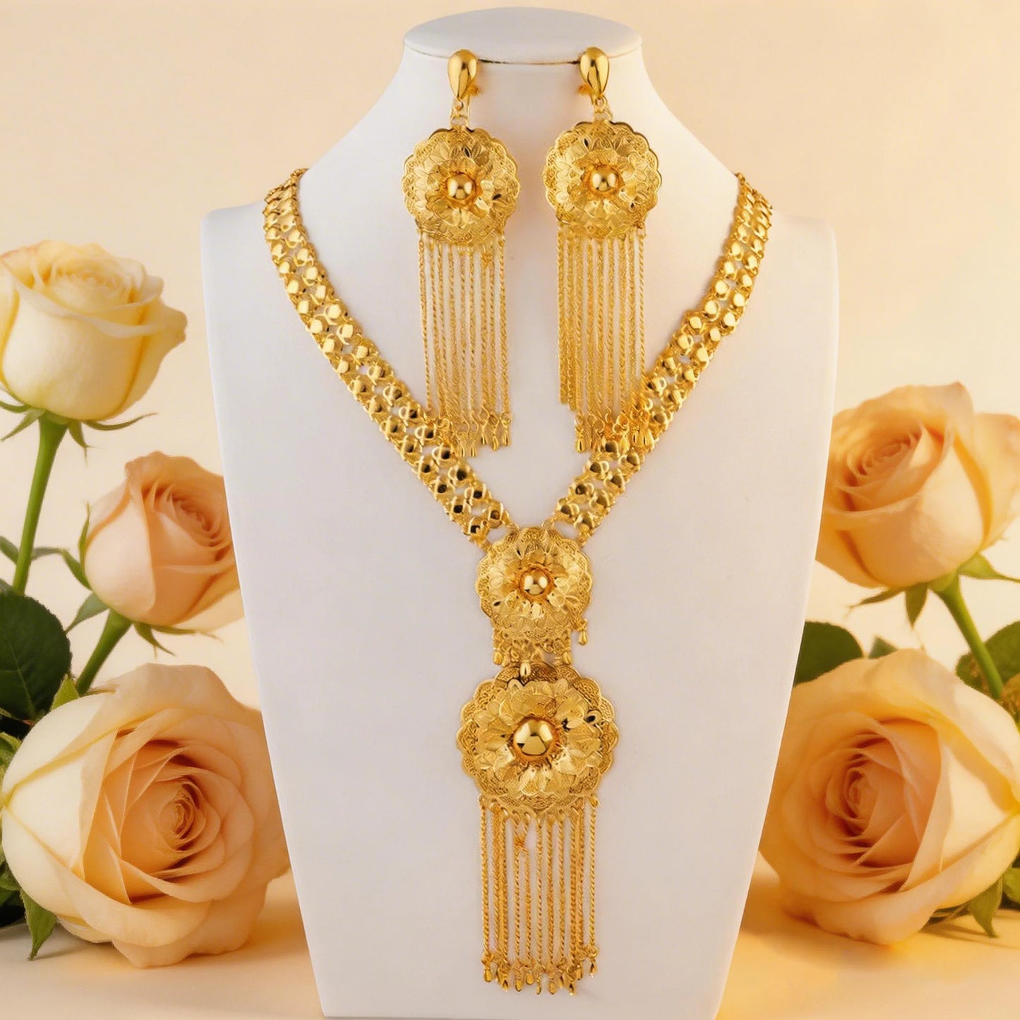 Dubai Nigerian Necklace and Earring Jewelry Set 2Pieces Exquisite Wedding Gift for Brides and Women and Girls