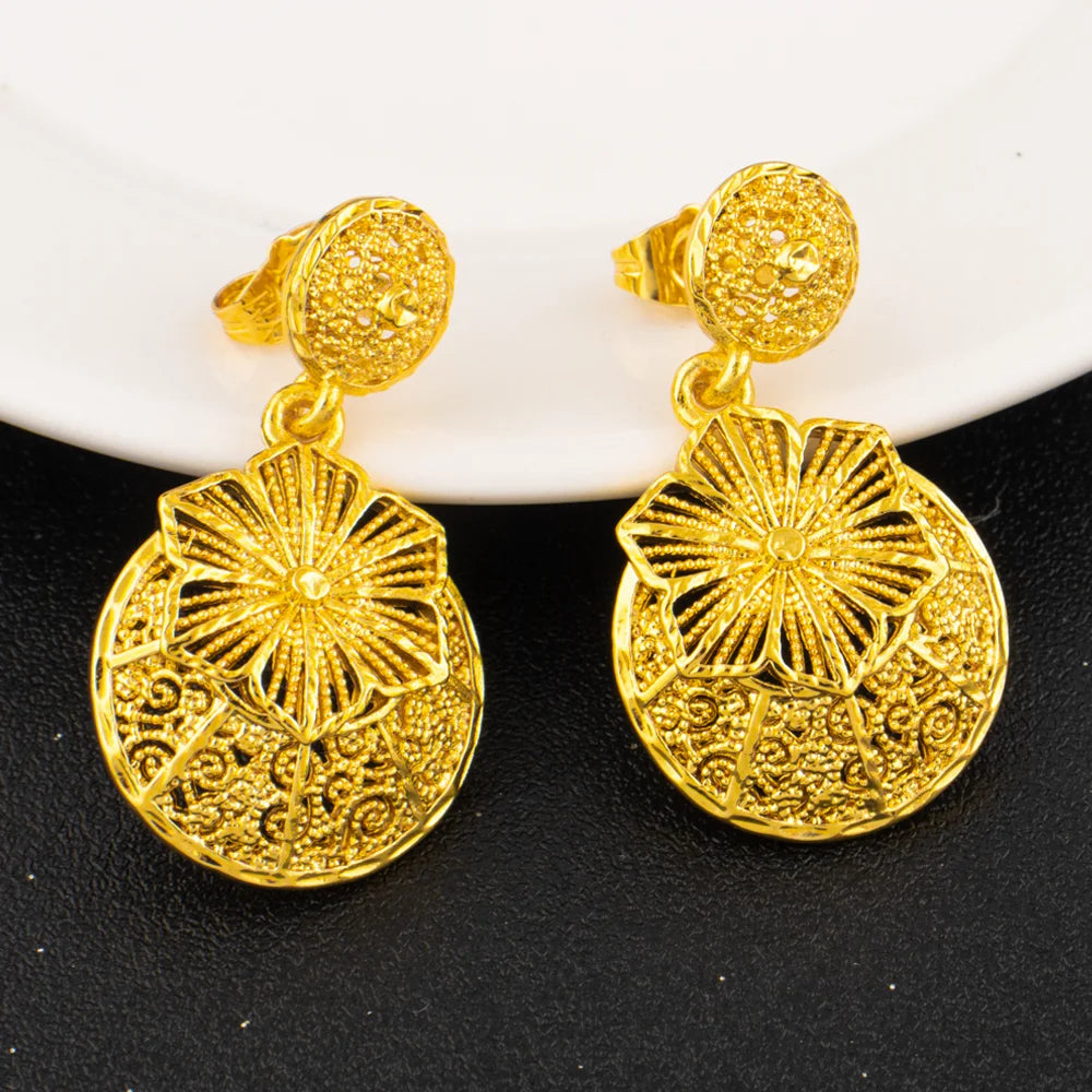 Luxury Arabic Gold Wedding Jewelry Set Gold Plated Dubai Bridal Necklace Earrings Ring Nigeria Women Vintage Jewelrys Gift