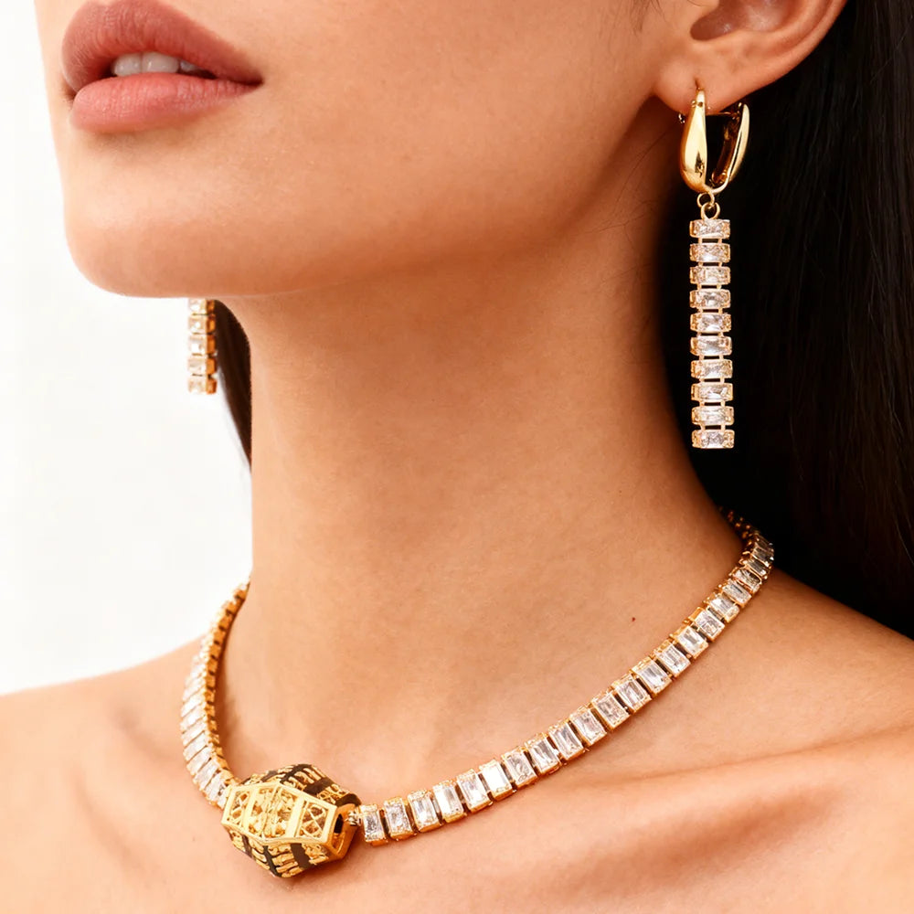 2025 jewelry trend necklaces earrings bracelets for man women luxury stainless steel High quality Full Rhinestone jewelry gift