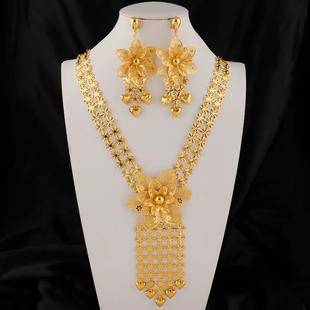 Dubai Necklace and Earrings Set Statement Design for Brides Wedding Attire Bridesmaids' Gifts, and Women's Jewelry Set