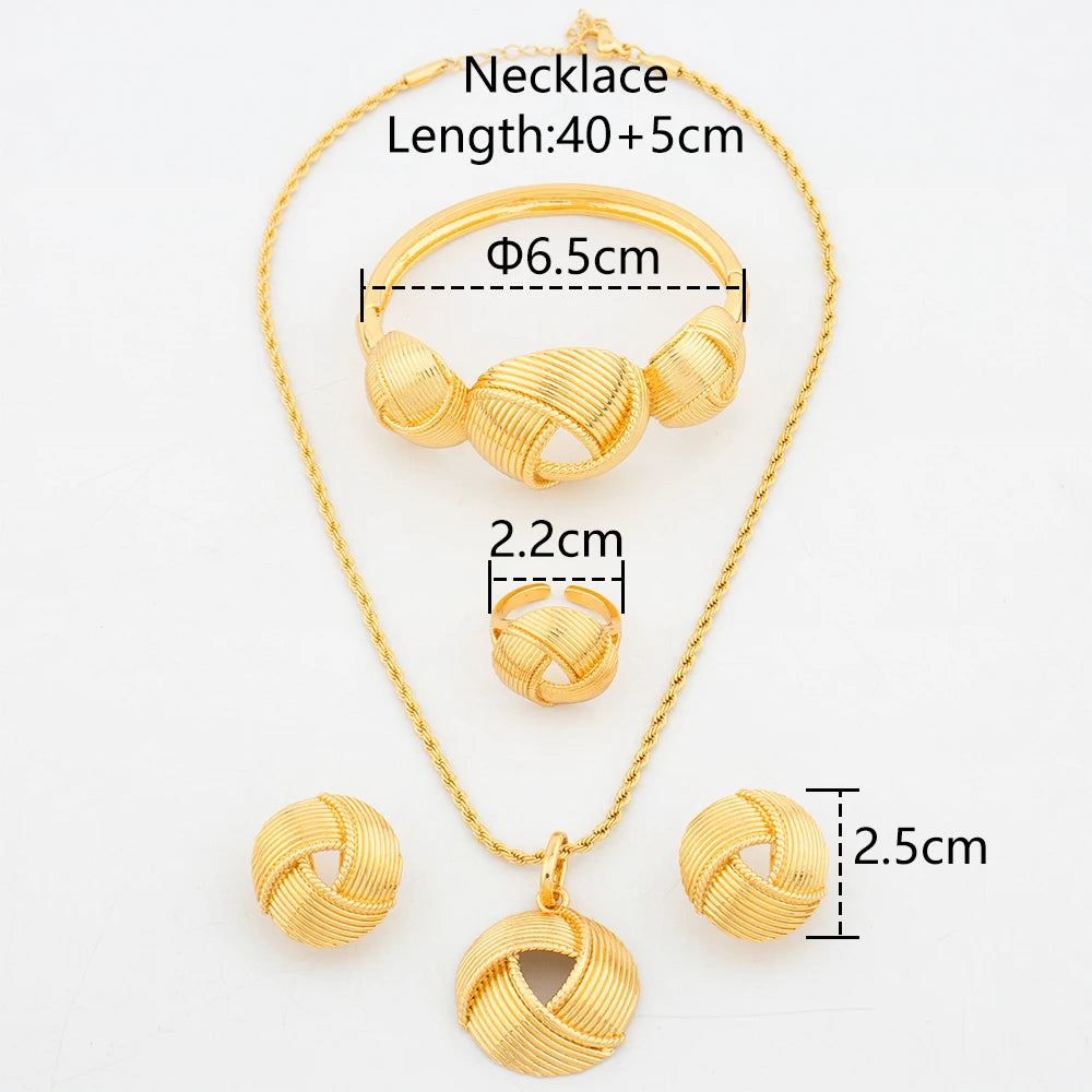 Dubai  Twisted Geometric Necklace Earring Set Indian Copper Jewelry Set Women's Three Piece Jewelry Set