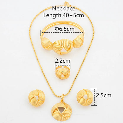 Dubai  Twisted Geometric Necklace Earring Set Indian Copper Jewelry Set Women's Three Piece Jewelry Set