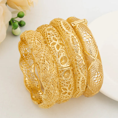 4pcs Random Bracelet Fashion Dubai Bridal Gold Color Round Bangles Ethiopian Luxury Hand Charm Jewelry for Wedding Party Gift