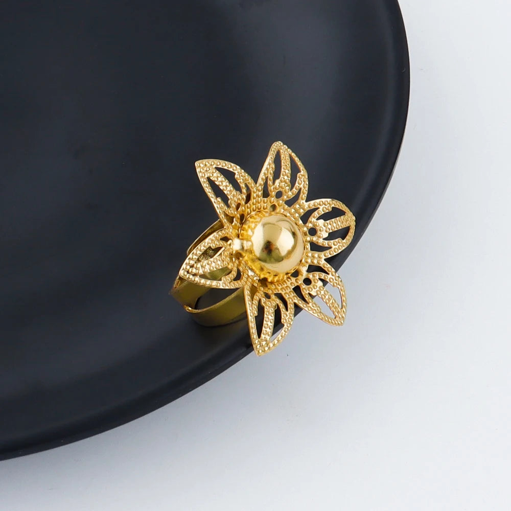 eastern luxury flower earrings necklace bracelet ring jewelery fashion golden women 24K Gold-Plated jewelery