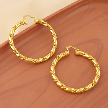 Vintage Round Stainless Steel Hoop Earrings For Women Gold Plated Earring Wedding Party Jewelry Christmas Gifts