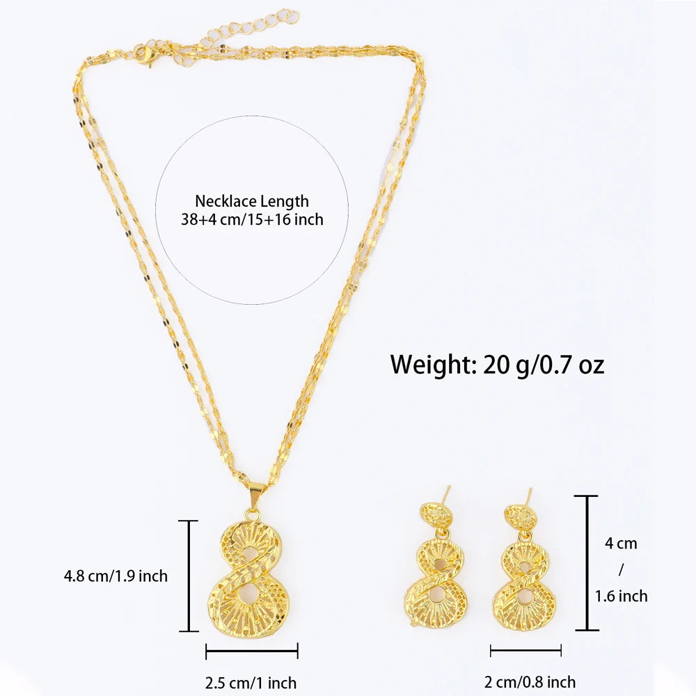Italy French Gold Plated Light Luxury Necklace Earrings Set for Women Charm Jewelry Gift for Party Wedding Dating Wear