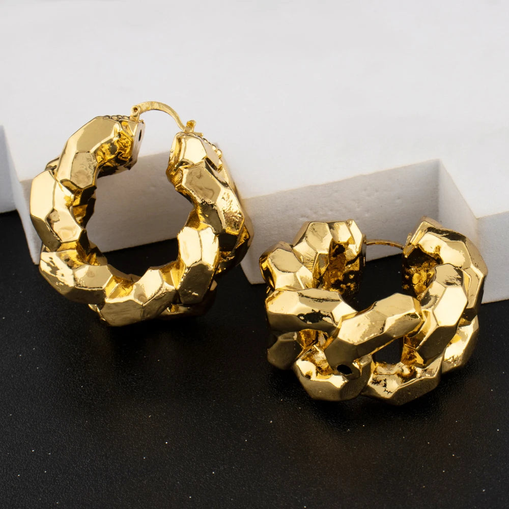 gold colored Woman stainless steel earrings for Women New Design Trendy Retro Geometric Hoop Earrings Fashion Jewelry Gift
