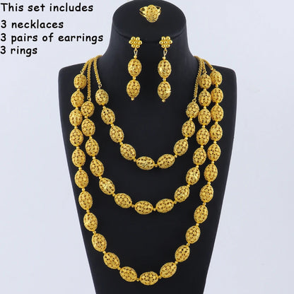 women  jewelry set indian arabic african ethiopian golden color jewelry set Hollow Out Oval Necklace Earrings Ring free shipping