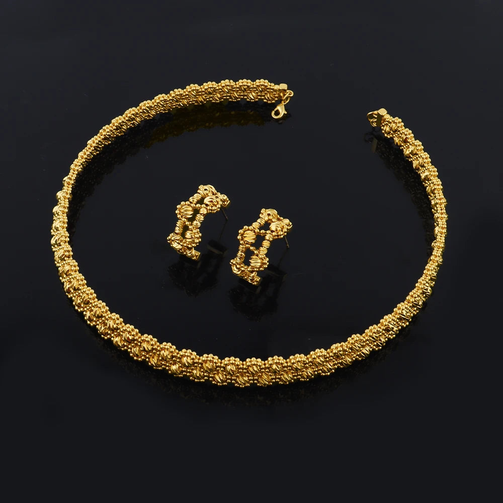 Dubai 18K Gold Plated Necklace Bracelet Ring Earrings Set for Women Charms Jewelry Set for Women Elegant Gift for Party Wedding