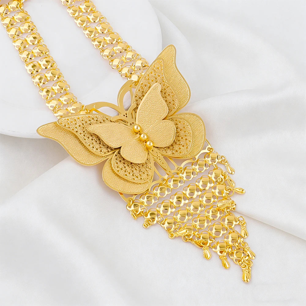 New Indian Gold color Long Necklace Set Nigerian Party Bride Wedding Luxury Dubai Earrings Jewelry Women's Valentine's Day Gift