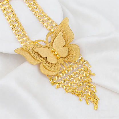 New Indian Gold color Long Necklace Set Nigerian Party Bride Wedding Luxury Dubai Earrings Jewelry Women's Valentine's Day Gift