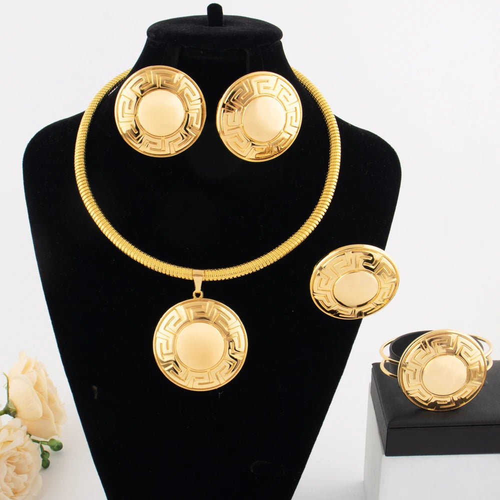 Dubai Wedding Jewelry Set for Women, Nigeria Circle Necklace Earrings Bracelet Ring, Party Gift & Daily Dress Jewelry S