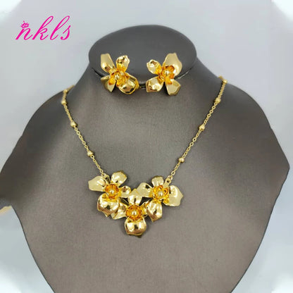 African Flower Jewelry Set for Women – Dubai Luxury Necklace & Earring Set, Bohemian Summer Gift for Her
