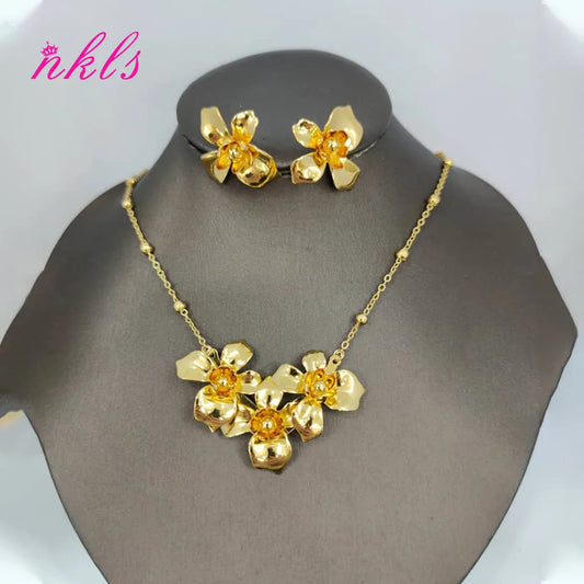 African Flower Jewelry Set for Women – Dubai Luxury Necklace & Earring Set, Bohemian Summer Gift for Her
