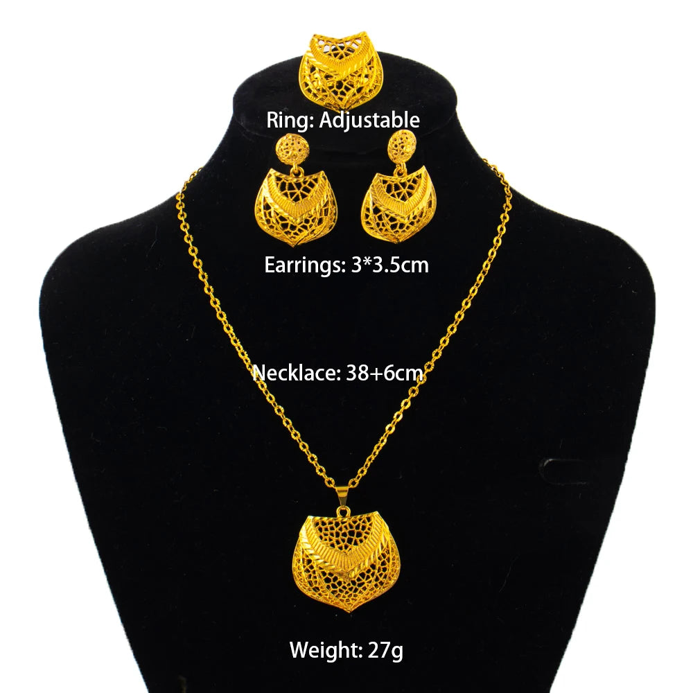 dubai 18k gold color jewelry set for woman wedding party necklace earrings sets indian jewelry set free shipping Wholesale