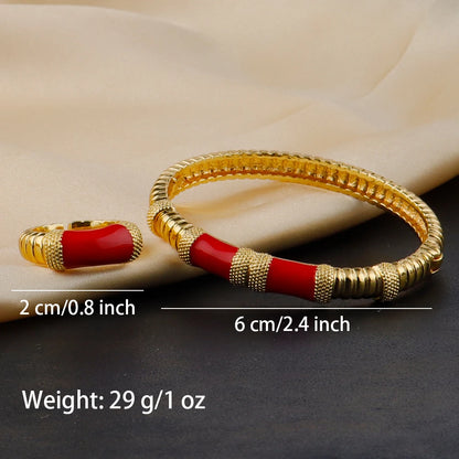 18K gold color plated Dubai bracelets, luxury Arabian wedding jewelry sets, hidden buckle women’s bracelets and rings