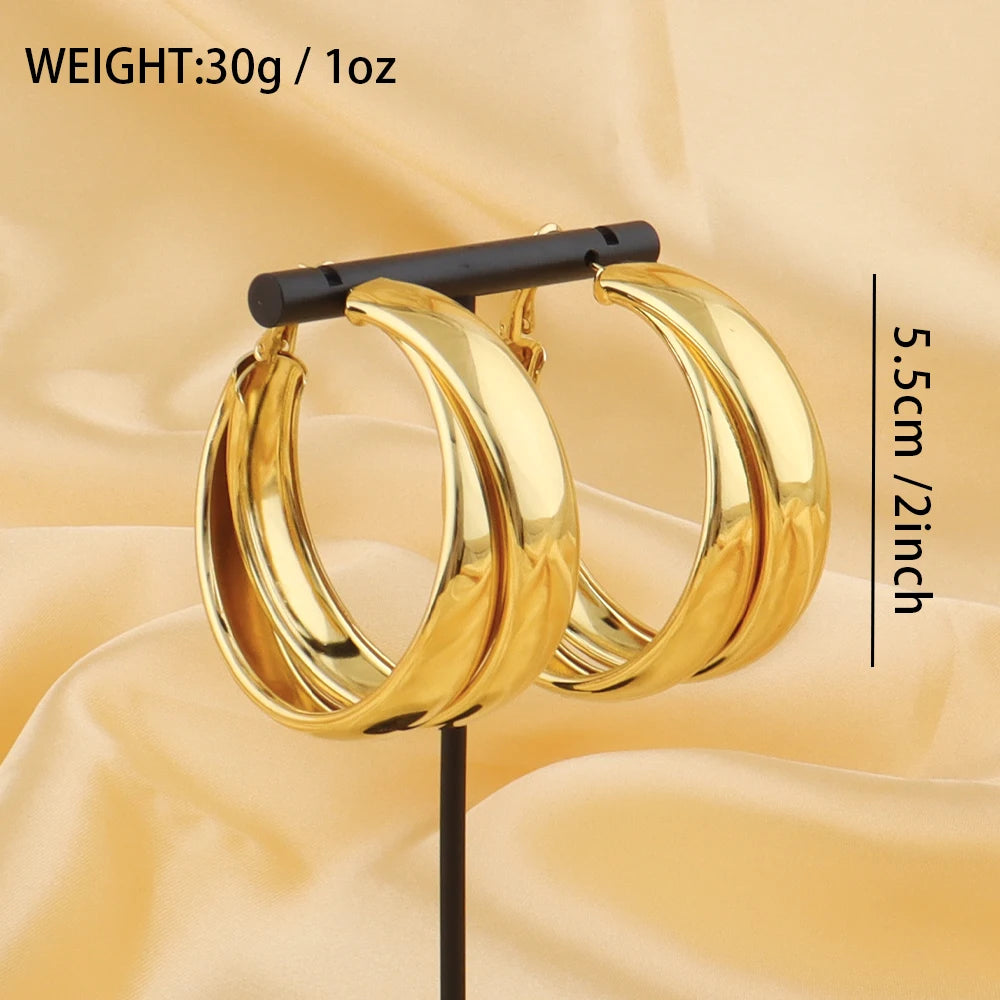 Fashion Glossy Stainless Steel Earrings Vintage Double Layered Circle Exaggerated Earrings for Women Gold Plated Earring