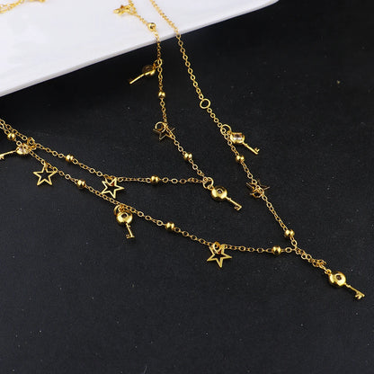 Stainless Steel Earrings Long Chain For Women Gold Plated Jewelry Set Bohemian style Necklace Earrings for Party Wedding Holiday