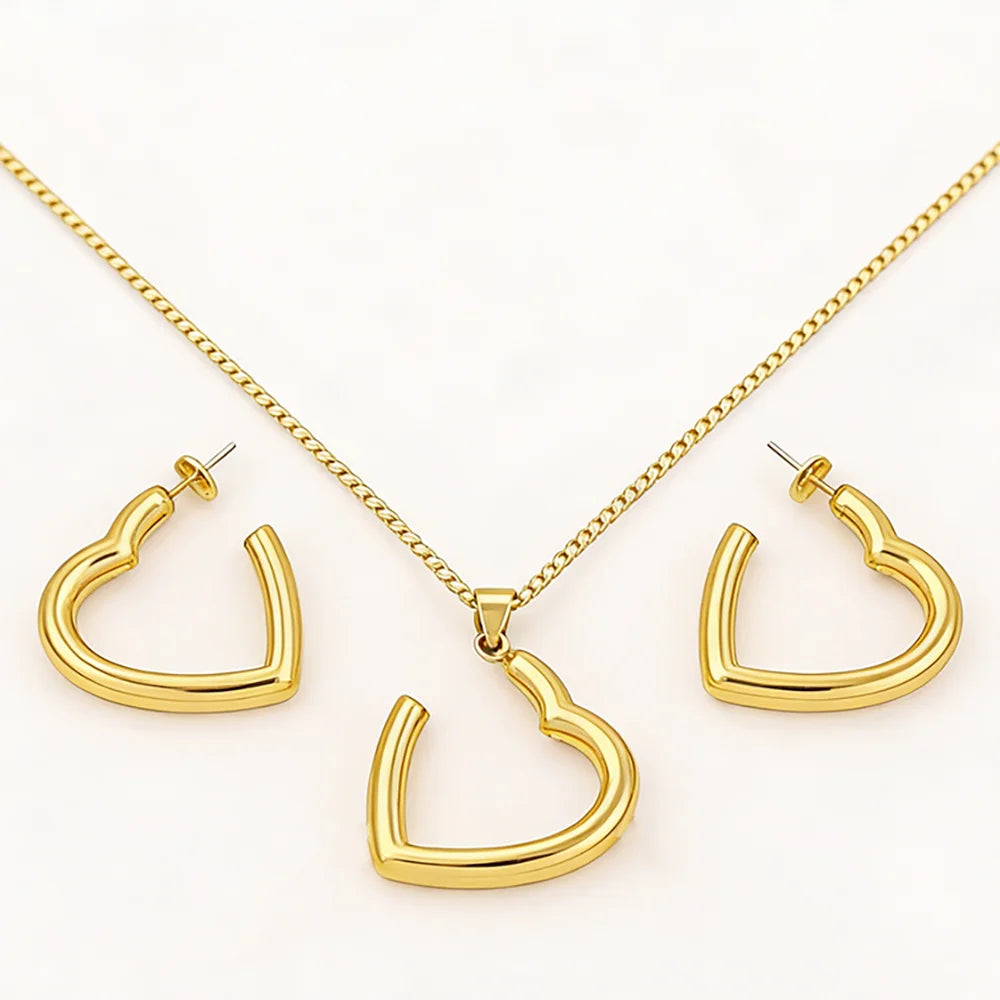 stainless steel heart woman necklace earrings 24K gold-plated jewelry set for women amazigh necklace Gift
