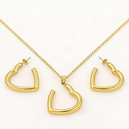 stainless steel heart woman necklace earrings 24K gold-plated jewelry set for women amazigh necklace Gift