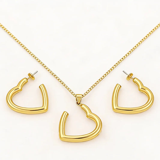 stainless steel heart woman necklace earrings 24K gold-plated jewelry set for women amazigh necklace Gift