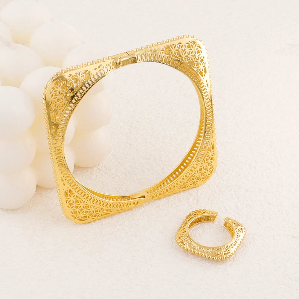 2Pieces Bracelet and Ring Set Dubai Jewelry Set for Women Perfect as a Bridesmaid Gift for Nigerian Weddings