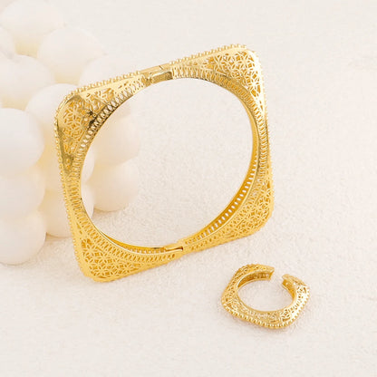 2Pieces Bracelet and Ring Set Dubai Jewelry Set for Women Perfect as a Bridesmaid Gift for Nigerian Weddings